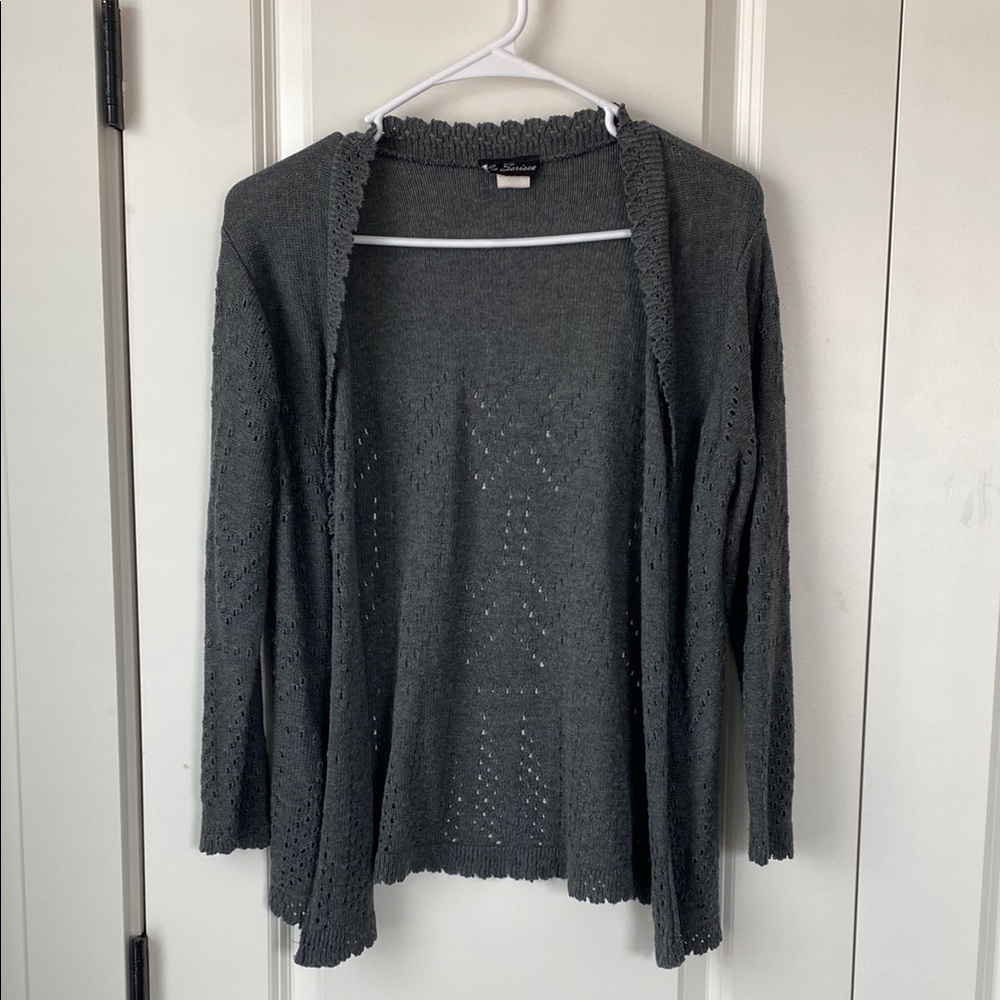 Charcoal Gray Open-Front Knit Cardigan